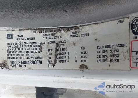 2004 Chevrolet Colorado Fleet from USA, damaged, VIN 1GCCS148448203378